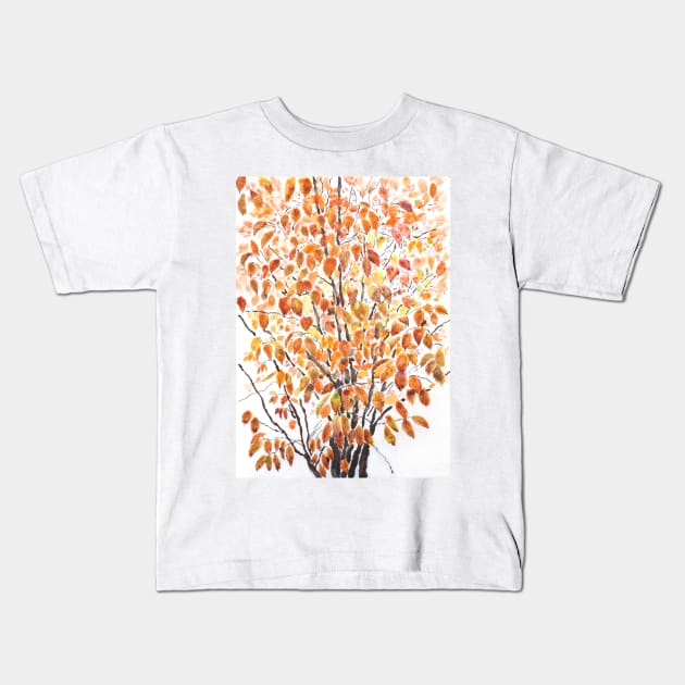 orange and yellow autumn cherry tree Kids T-Shirt by colorandcolor